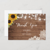 Rustic Sunflower Wood String Lights Lace Mason Jar Bedankkaart (Voorkant / Achterkant)