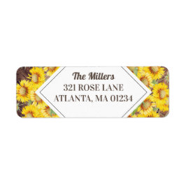 Rustic Sunflower & Wood Texture Return Address Etiket