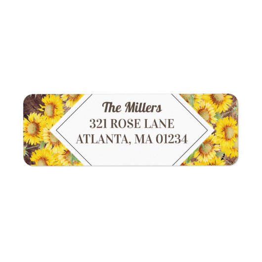 Rustic Sunflower & Wood Texture Return Address Etiket (Voorkant)