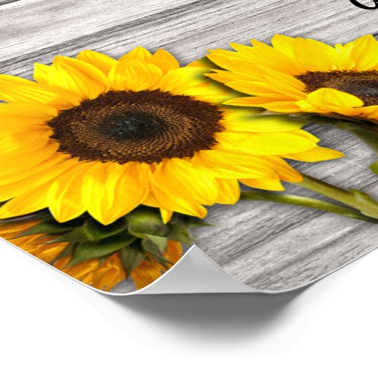 Rustic Sunflower Wood texture Wedding Welkom Poster (Hoek)