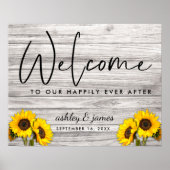 Rustic Sunflower Wood texture Wedding Welkom Poster (Voorkant)