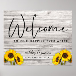 Rustic Sunflower Wood texture Wedding Welkom Poster