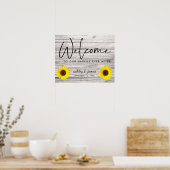 Rustic Sunflower Wood texture Wedding Welkom Poster (Keuken)
