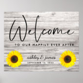 Rustic Sunflower Wood texture Wedding Welkom Poster (Voorkant)