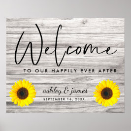 Rustic Sunflower Wood texture Wedding Welkom Poster