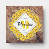 Rustic Sunflower Wood textuur Welkom Fotoplaat (Voorkant)