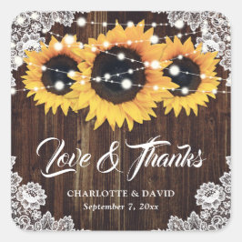 Rustic Sunflower Wood Weddenschap Dank je Vierkante Sticker