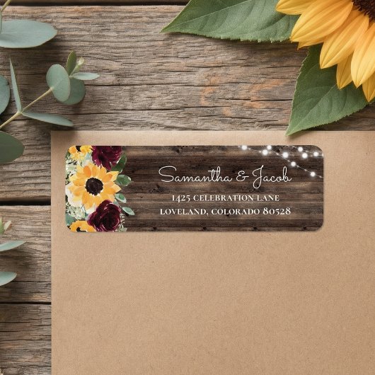 Rustic Sunflower Wood Wedding Return Address Etiket