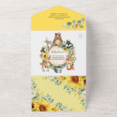 Rustic Sunflower Woodland Animals Baby shower All In One Uitnodiging (Buitenkant)
