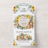 Rustic Sunflower Woodland Animals Baby shower All In One Uitnodiging (Binnen)