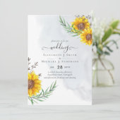 Rustic Sunflower Woodland Barn Budget Wedding Kaart (Staand voorkant)