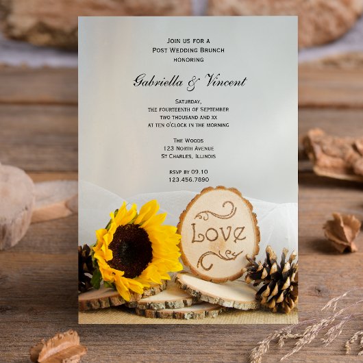 Rustic Sunflower Woodland Post Wedding Brunch Kaart