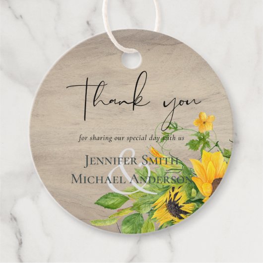 Rustic Sunflower Woodland Wedding Bedankt Bedankjes Labels (Voorkant)