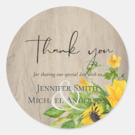 Rustic Sunflower Woodland Wedding Bedankt Ronde Sticker
