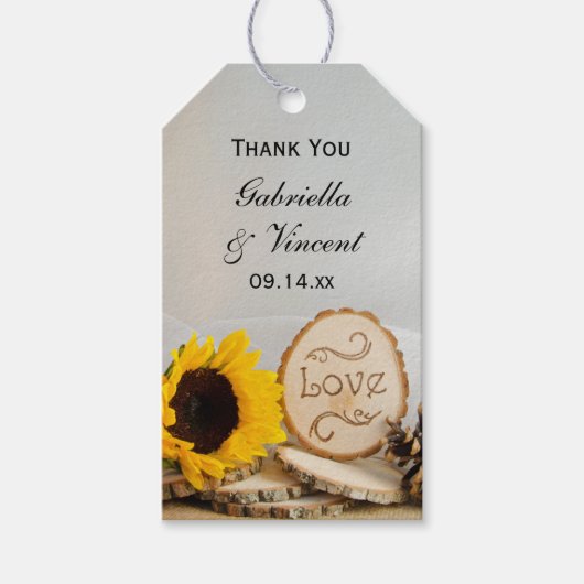 Rustic Sunflower Woodland Wedding Favor Labels Cadeaulabel (Voorkant)