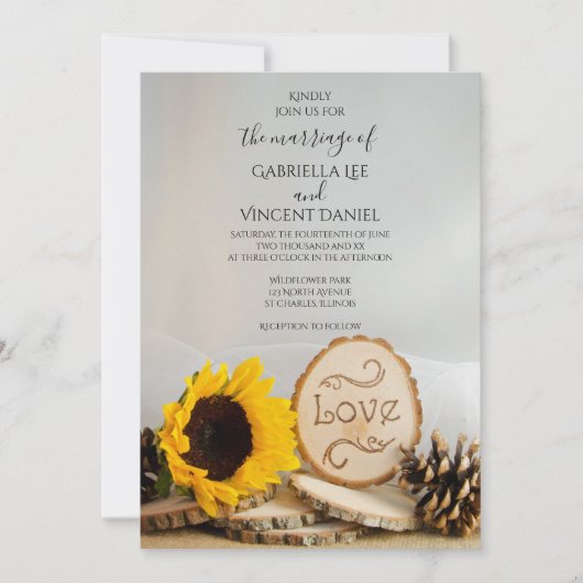 Rustic Sunflower Woodland Wedding Kaart (Voorkant)