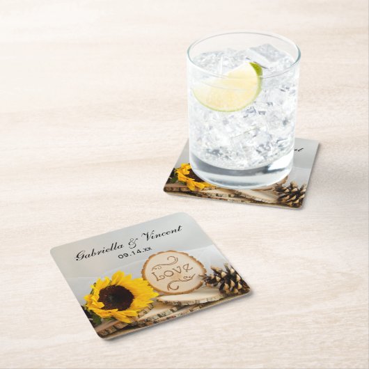 Rustic Sunflower Woodland Wedding Kartonnen Onderzetters (Insitu)