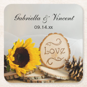 Rustic Sunflower Woodland Wedding Kartonnen Onderzetters