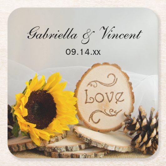 Rustic Sunflower Woodland Wedding Kartonnen Onderzetters (Voorkant)