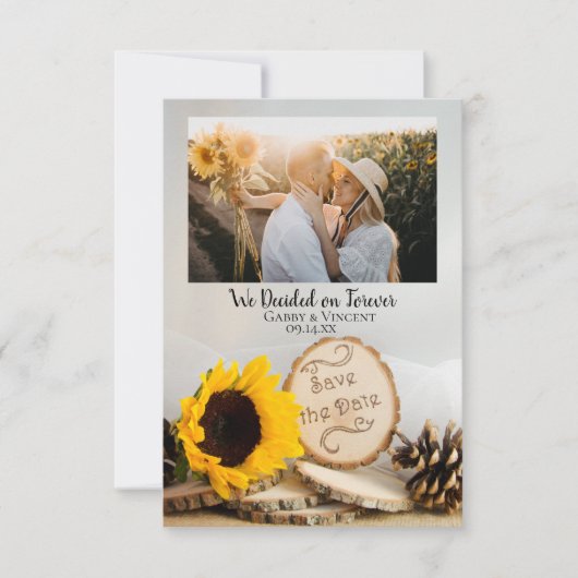 Rustic Sunflower Woodland Wedding Save the Date (Voorkant)