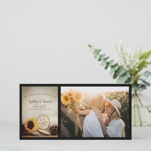 Rustic Sunflower Woodland Wedding Save the Date (Staand voorkant)