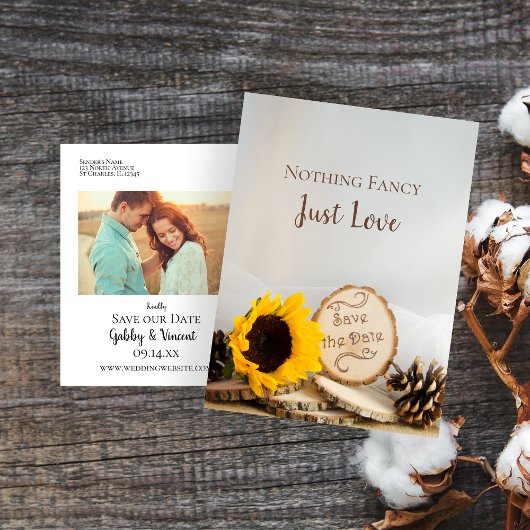 Rustic Sunflower Woodland Wedding Save the Date Aankondigingskaart