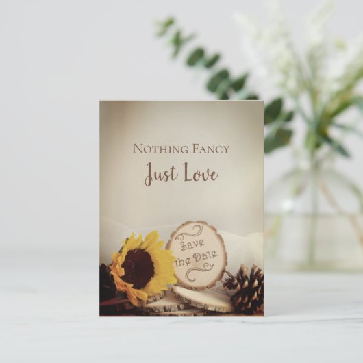 Rustic Sunflower Woodland Wedding Save the Date Aankondigingskaart (Staand voorkant)