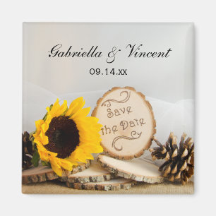 Rustic Sunflower Woodland Wedding Save the Date Magneet