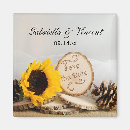 Rustic Sunflower Woodland Wedding Save the Date Magneet (Voorkant)