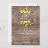 Rustic Sunflower Wreath 25th Jubileum Party Kaart (Voorkant)