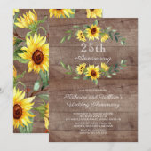 Rustic Sunflower Wreath 25th Jubileum Party Kaart (Voorkant / Achterkant)