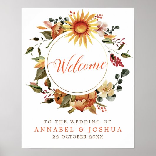 Rustic Sunflower Wreath Fall Weddenschap Poster (Voorkant)