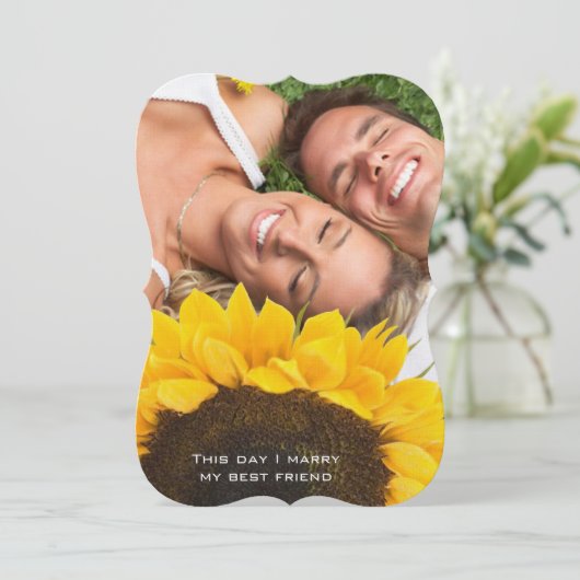 Rustic Sunflower Your Photo Wedding Kaart (Staand voorkant)