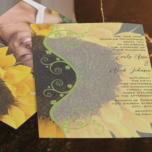 Rustic Sunflower Your Photo Wedding Kaart