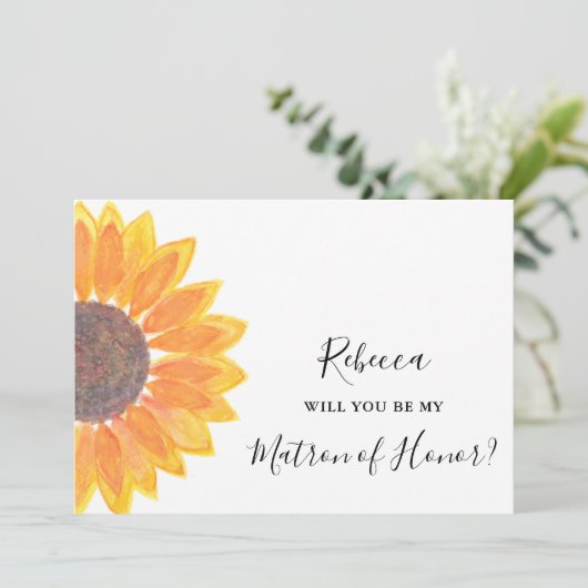 Rustic Sunflower zal jij mijn matron zijn. Kaart (Staand voorkant)