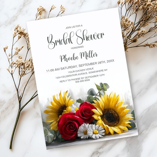 Rustic Sunflowers and Roses Bridal Shower Kaart