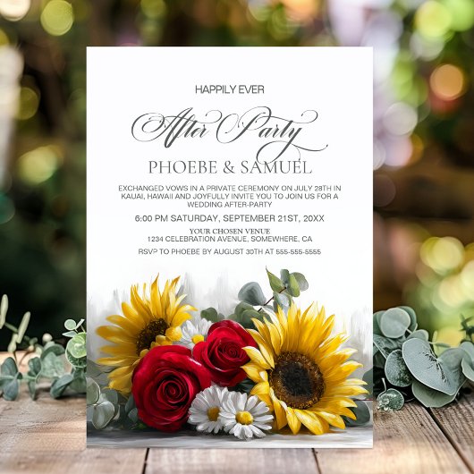 Rustic Sunflowers and Roses Wedding After Party Kaart