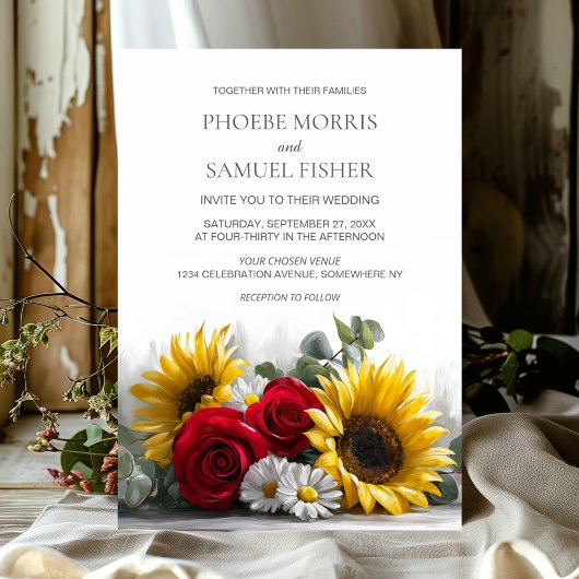 Rustic Sunflowers and Roses Wedding Kaart