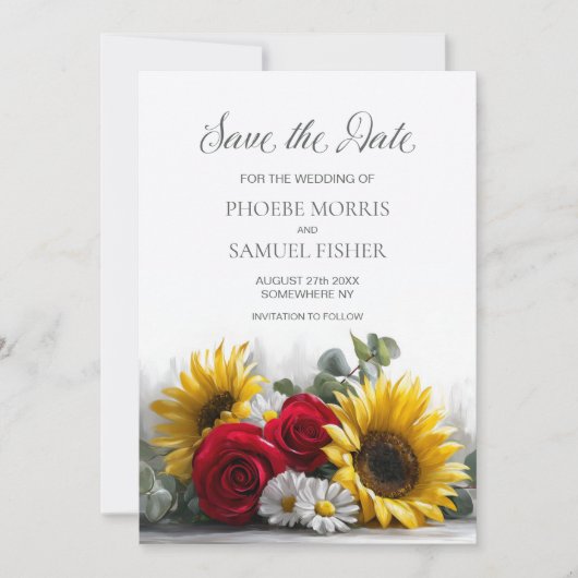 Rustic Sunflowers and Roses Wedding Save the Date (Voorkant)