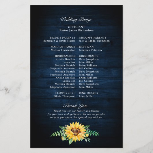 Rustic Sunflower's Breath Navy Blue-programma (Achterkant)