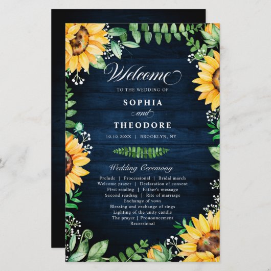 Rustic Sunflower's Breath Navy Blue-programma (Voorkant / Achterkant)