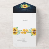 Rustic Sunflower's Breath Navy Blue Wedding All In One Uitnodiging (Buitenkant)