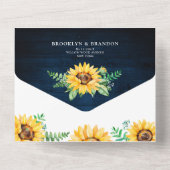 Rustic Sunflower's Breath Navy Blue Wedding All In One Uitnodiging (Achterkant)