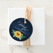 Rustic Sunflower's Breath Navy Blue Wedding Bedankjes Labels (In situ)