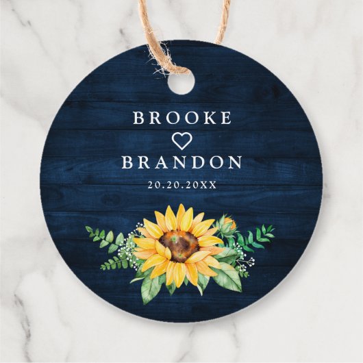 Rustic Sunflower's Breath Navy Blue Wedding Bedankjes Labels (Achterkant)