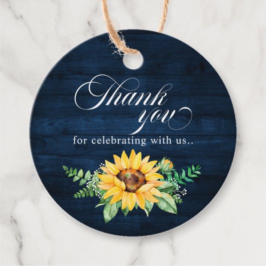 Rustic Sunflower's Breath Navy Blue Wedding Bedankjes Labels (Voorkant)