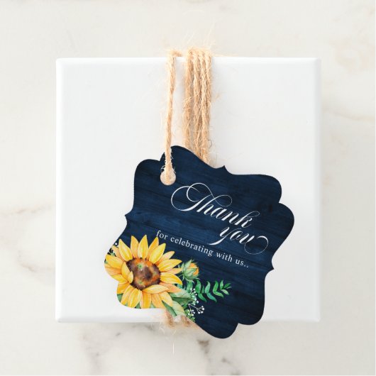 Rustic Sunflower's Breath Navy Blue Wedding Bedankjes Labels (In situ)
