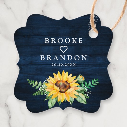 Rustic Sunflower's Breath Navy Blue Wedding Bedankjes Labels (Achterkant)