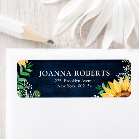 Rustic Sunflower's Breath Navy Blue Wedding Etiket (Insitu)