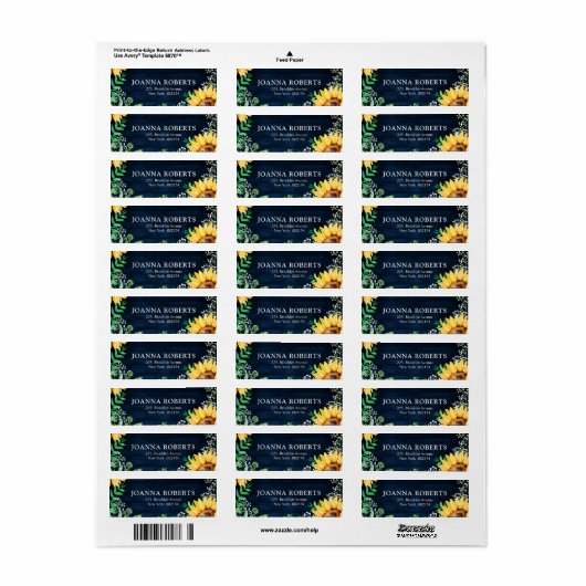 Rustic Sunflower's Breath Navy Blue Wedding Etiket (Full Sheet)